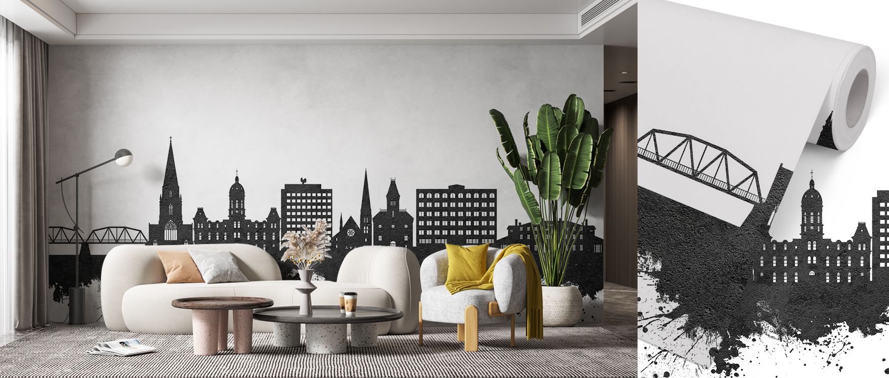 Elegant Fredericton city skyline wallpaper in black and white tones enriches bedrooms with calming visual imagery where monochrome palette inspires restful mood and sophisticated balance transforming walls into engaging motifs filled with cultural charm a