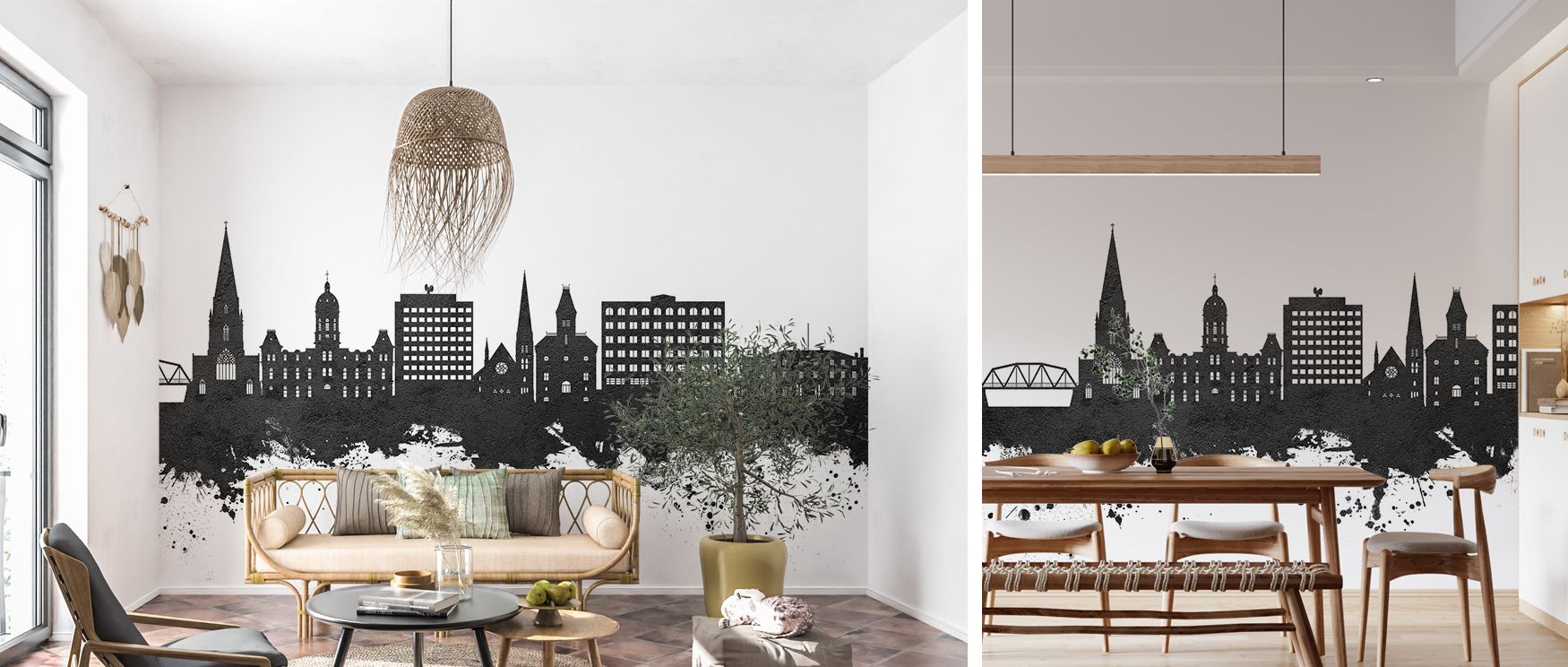 Fredericton Skyline Black and White wallpaper imagery transforms bedrooms with quiet elegance where subtle monochrome tones establish restful sanctuary balanced with artistic architectural detail offering refined serene environment effectively.