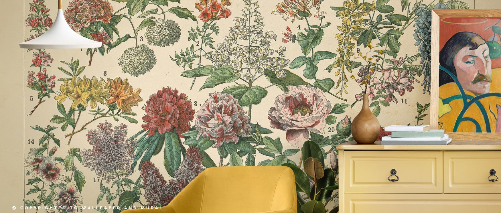 French Flower Chart Wallpaper provides bedrooms with elegant decor where delicate floral details offer calm sanctuary atmosphere filled with timeless artistry cultural charm and restful mood gracefully.
