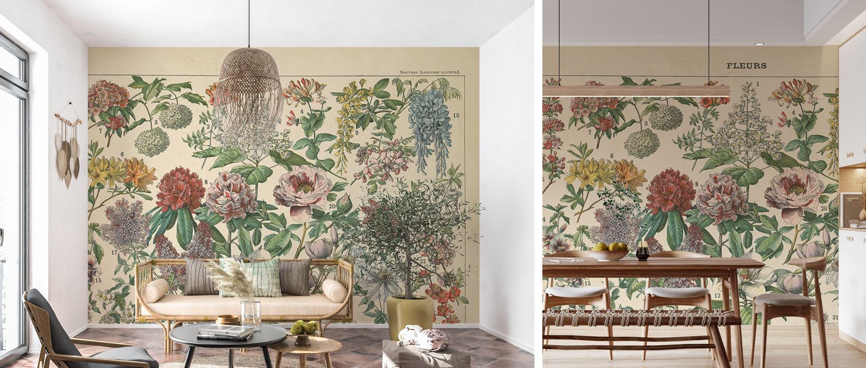 Stylish wallpaper design featuring French Flower Chart imagery enriches office walls with refined charm where botanical elegance enhances atmosphere blending professional creativity with French heritage naturally.