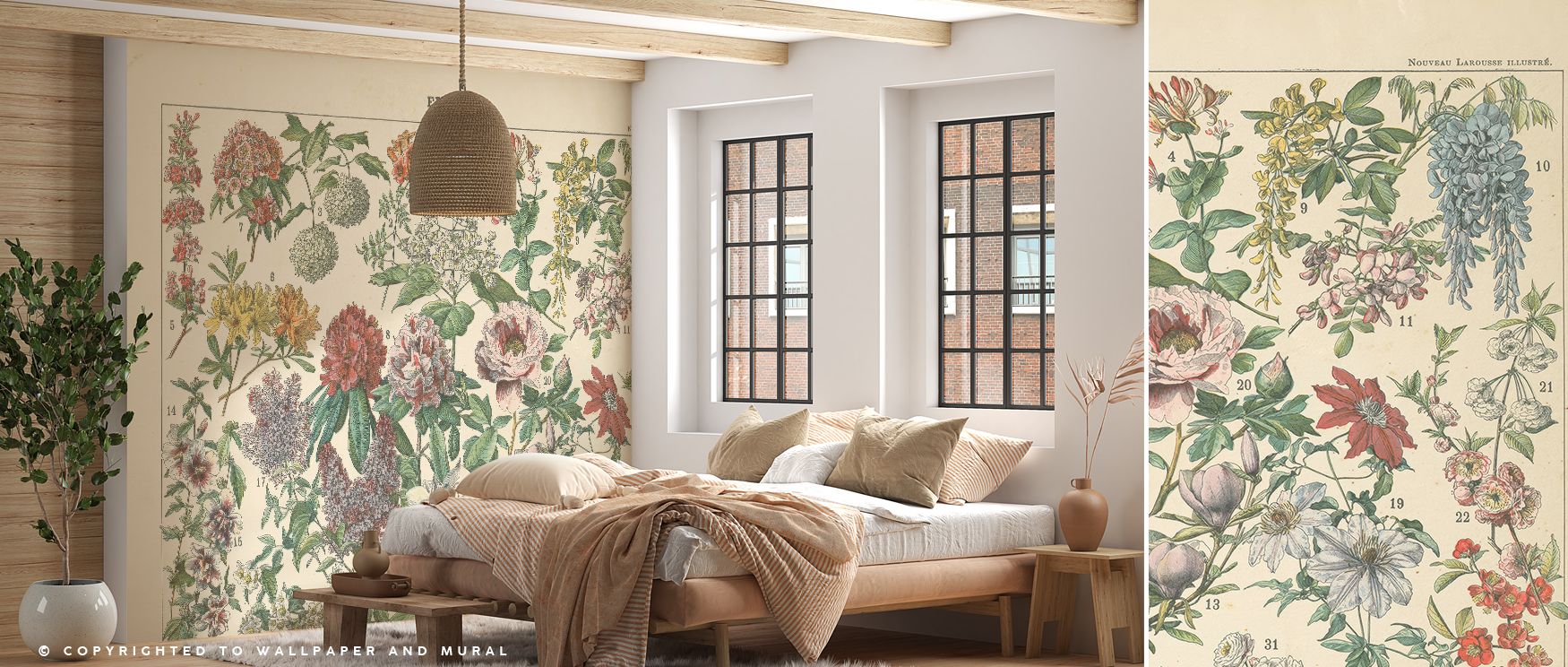 Artistic wallpaper French Flower Chart design provides living rooms with refined cultural charm where floral details enhance decor through timeless artistry elegant atmosphere and botanical sophistication consistently.
