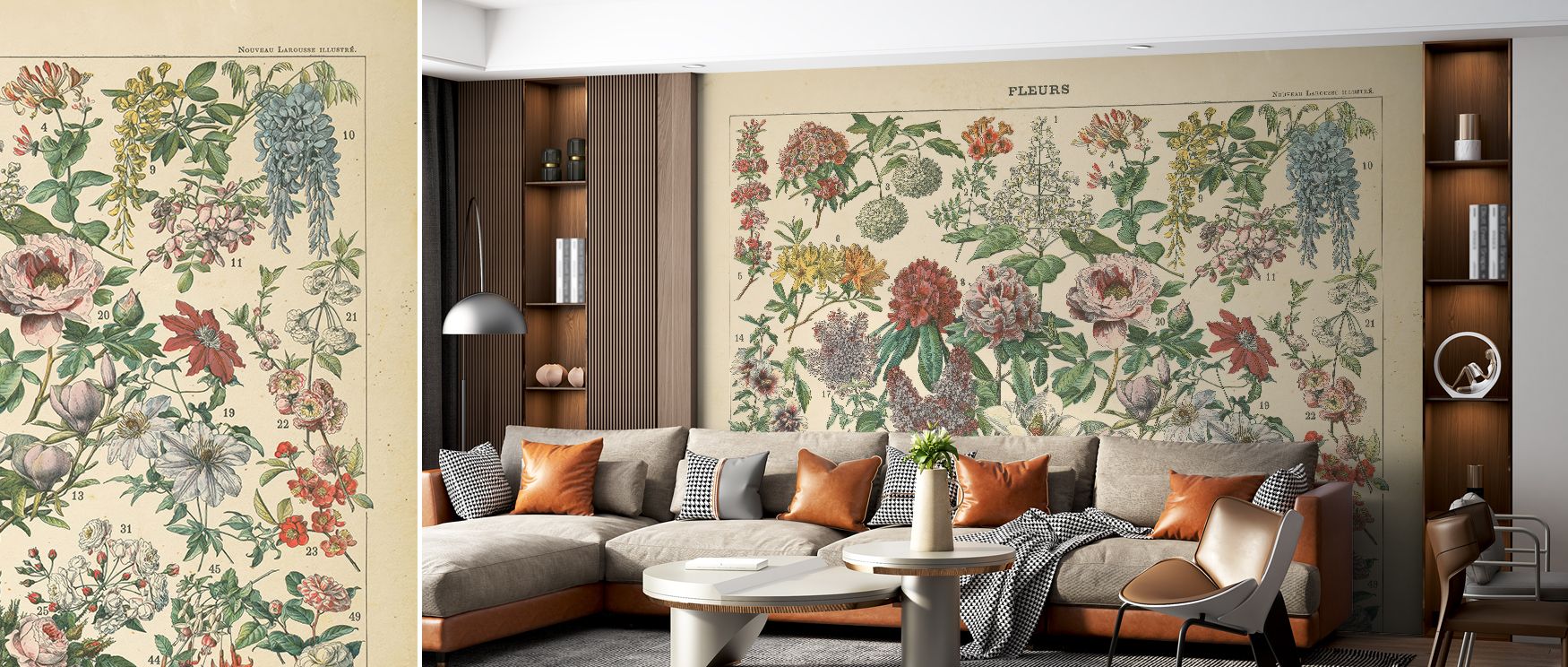French Flower Chart Wallpaper enriches bedrooms with tranquil elegance where floral artistry provides restful refined sanctuary decorated with natural imagery and cultural charm enhancing stylish interiors effortlessly.