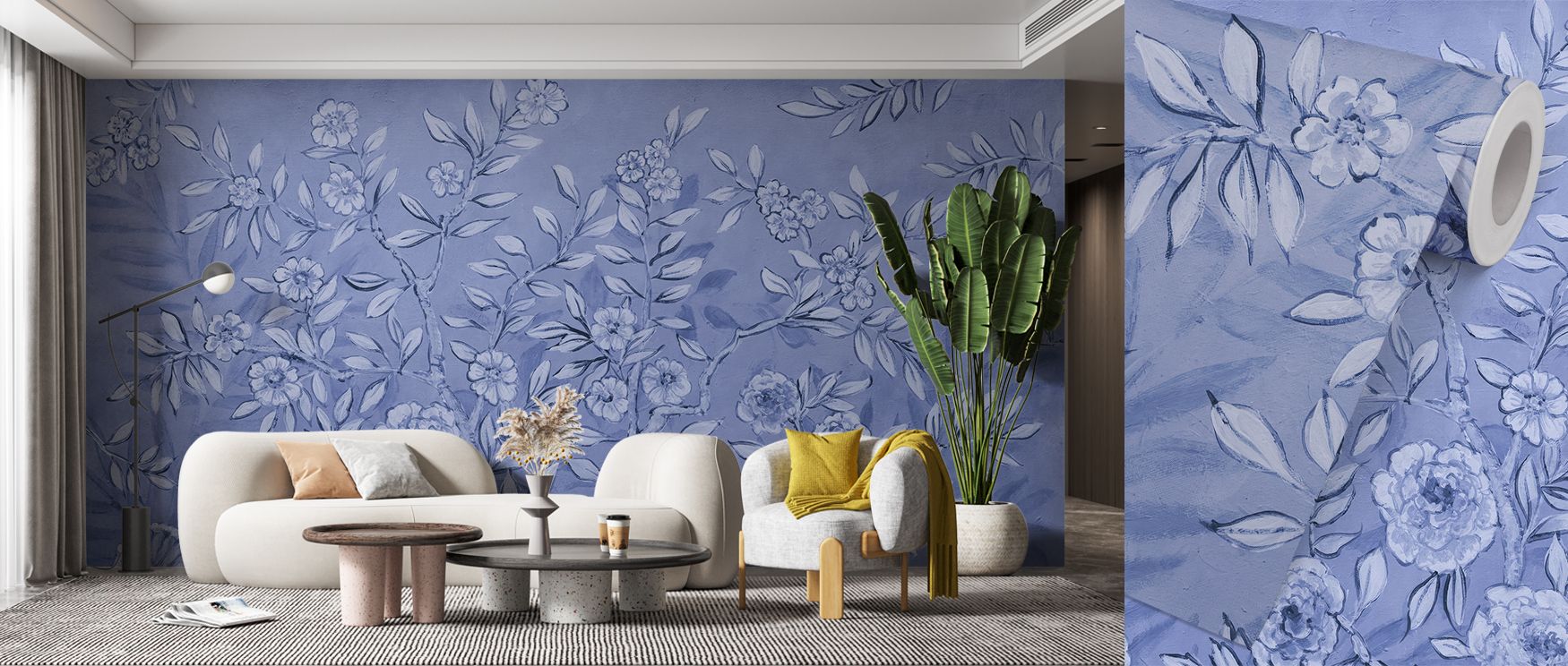 Wallpaper featuring French Garden All Blue Floral design enhances bedrooms with restful charm where delicate blue blossoms inspire calm sanctuary atmosphere blending stylish artistry with timeless European refinement effectively.