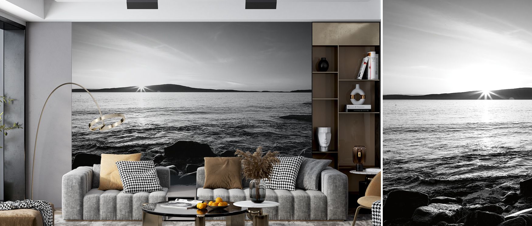 Artistic Frenchman Bay Scenic Wallpaper enhances bedrooms with calm imagery where waters and landscapes provide restful setting enriched with tranquility refinement and cultural charm inspiring interiors beautifully.