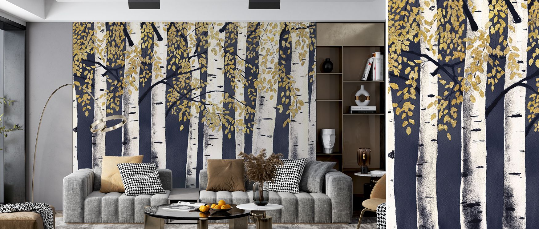 Indigo Gold Fresh Forest Wallpaper imagery enriches bedrooms with restful elegance where balanced tones establish sanctuary filled with calm charm cultural refinement and timeless artistry enhancing interiors consistently.