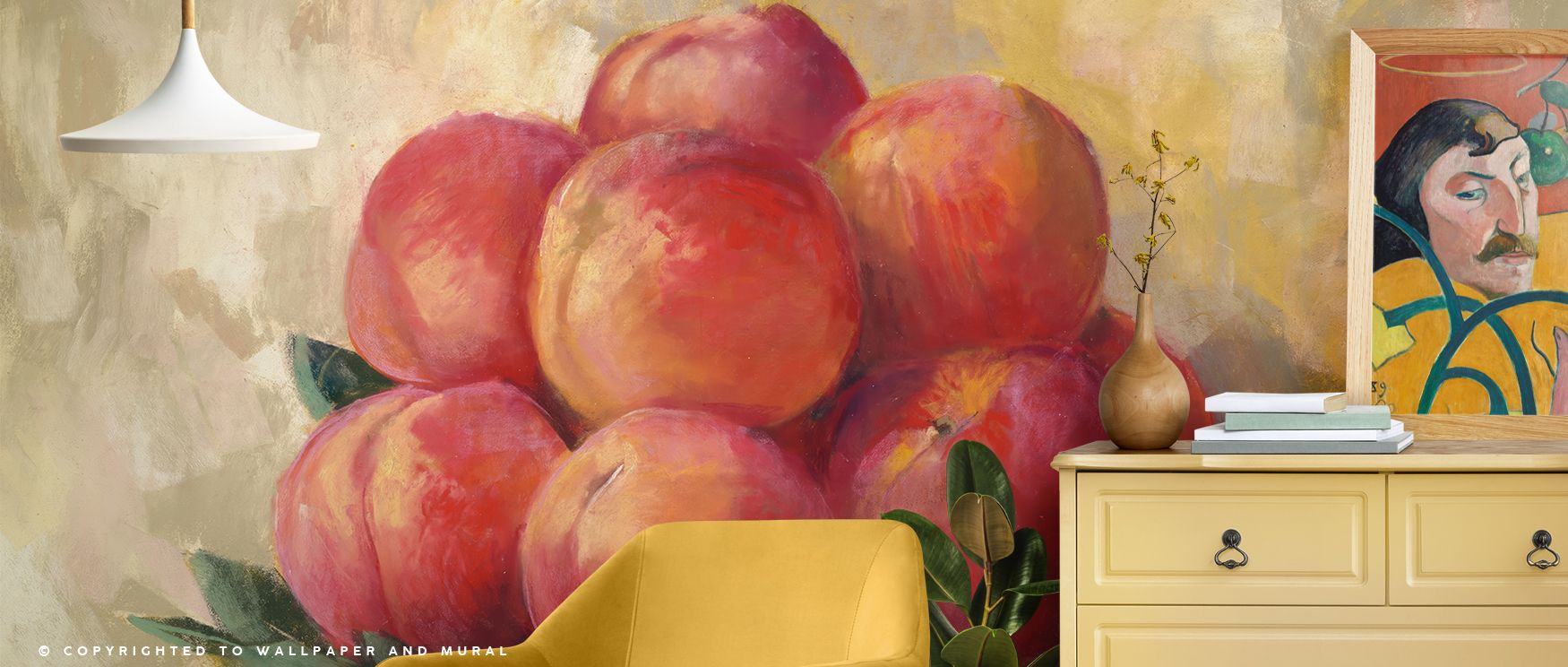 Artistic wallpaper of Fruit Bowl Scenic design enhances kitchens with colorful fruit filled imagery where natural artistry transforms atmosphere with charm freshness and refined detail inspiring uplifting environments naturally.