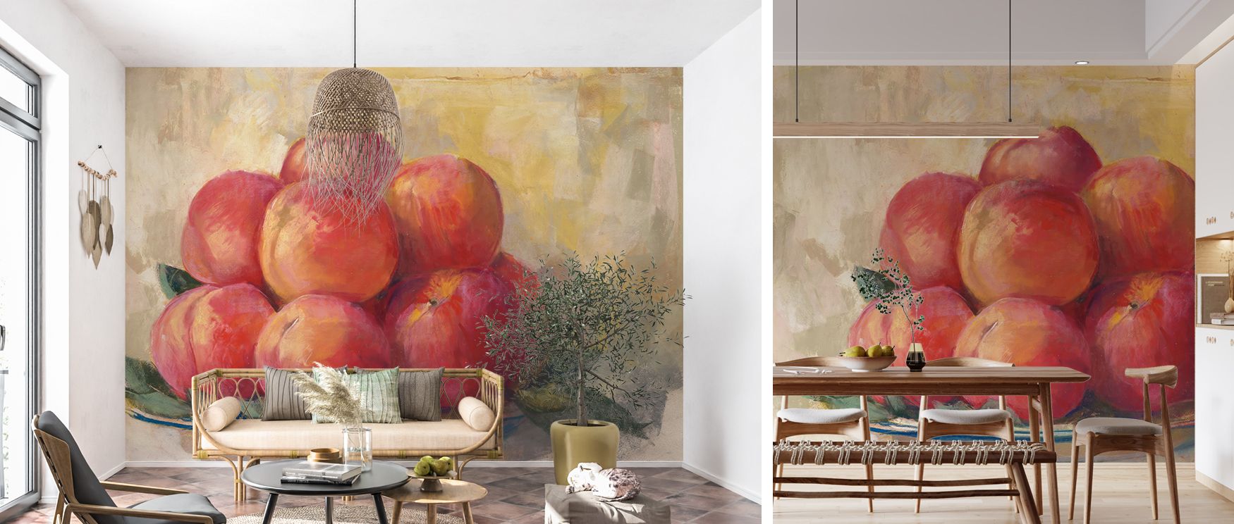 Fruit Bowl Scenic Wallpaper enriches dining areas with stylish natural artistry where imagery of fruits inspires cultural vibrancy warmth and refined elegant atmosphere making interiors engaging welcoming and joyful harmoniously.