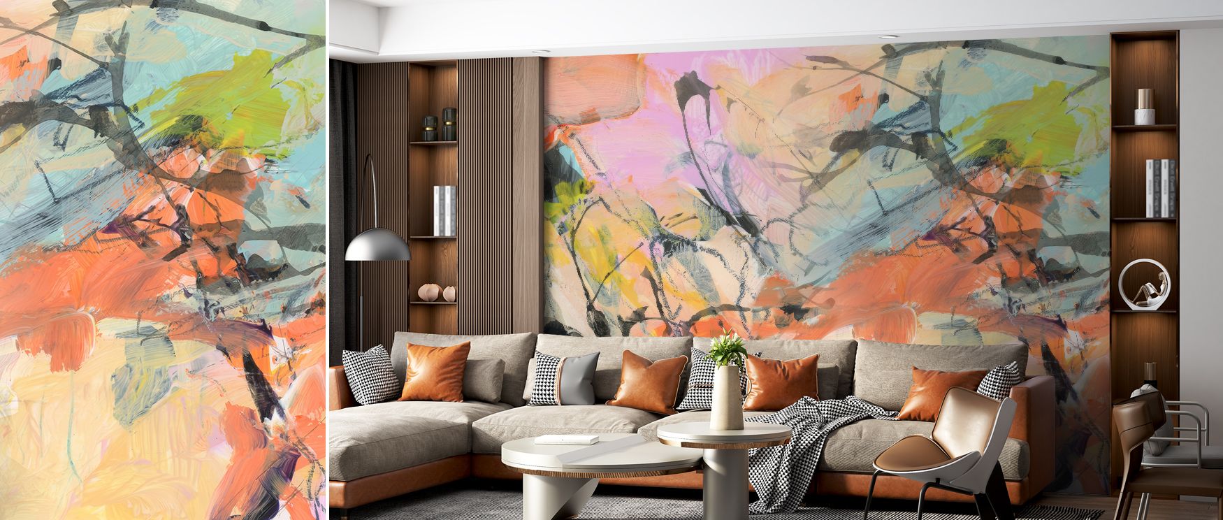 Future Daydreaming Abstract Wallpaper decorates living room interiors with dreamy artistic imagery where abstract patterns create engaging elegant backdrop filled with creativity sophistication and modern cultural charm beautifully.