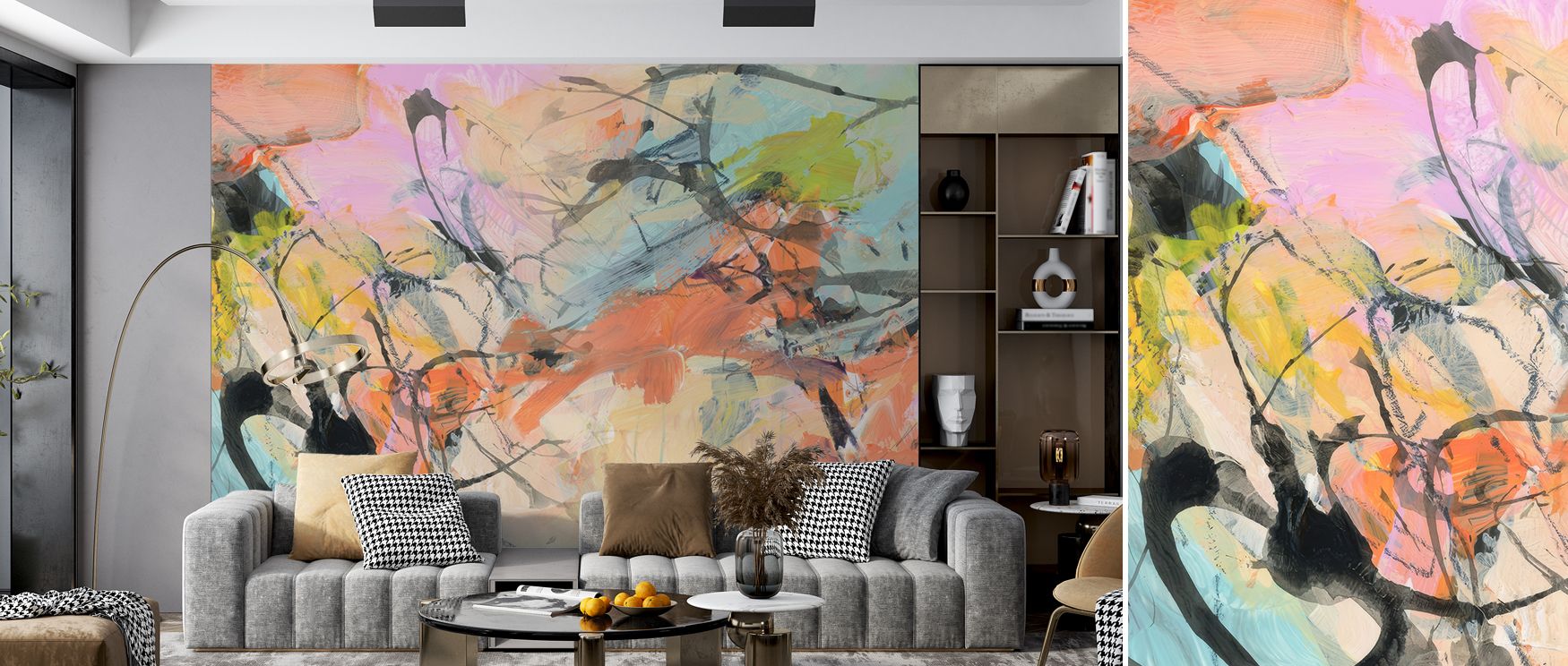 Abstract wallpaper Future Daydreaming design enriches bedrooms with stylish artistic sanctuary where dreamy imagery inspires calm restful decor enhanced with cultural refinement elegant balance and modern creativity seamlessly.
