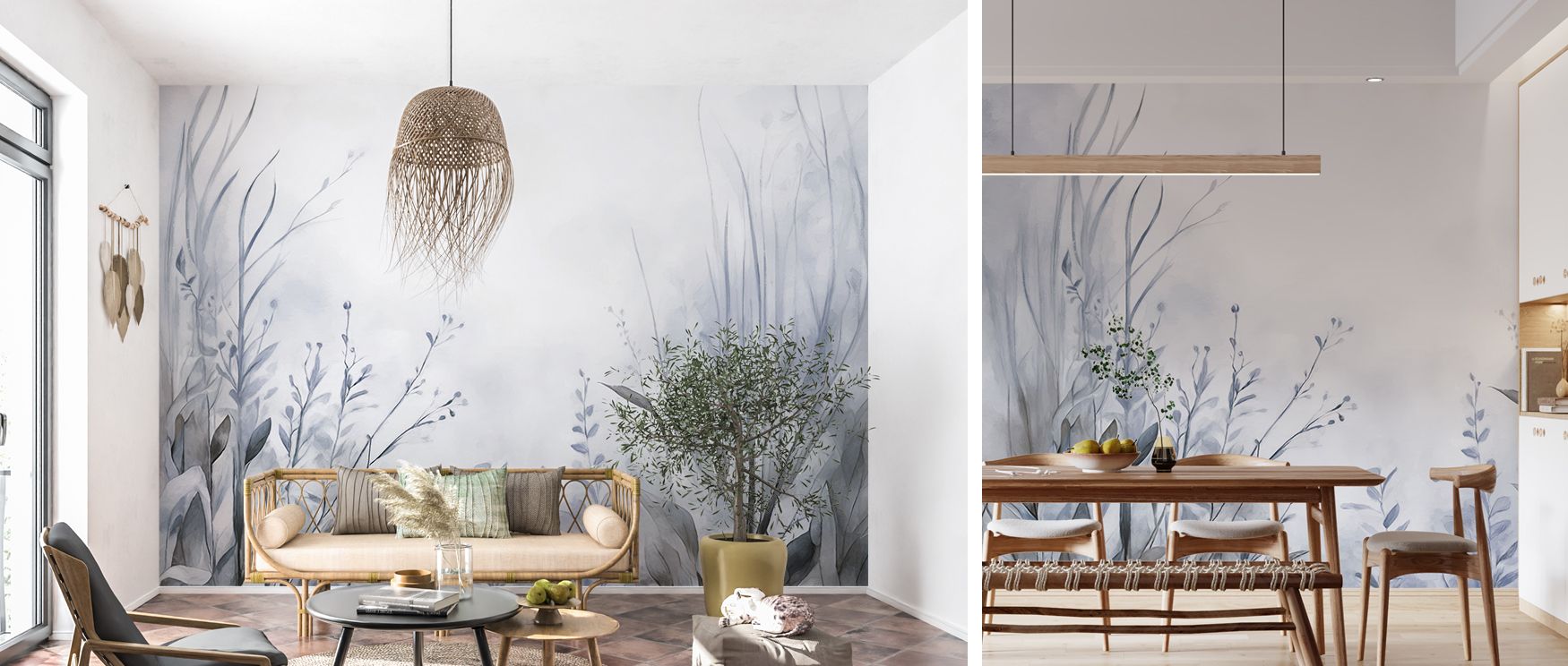 Wallpaper of Garden of Peace Blue Floral design enhances offices with cultural artistry where blossoms in blue tones inspire professional decor blending creativity elegance and refined calmness harmoniously.
