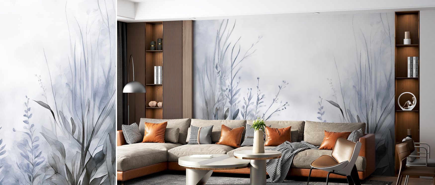 Floral wallpaper Garden of Peace Blue design enriches bedrooms with restful artistry where blossoms provide elegant decor balanced with cultural refinement stylish charm and tranquil elegance naturally.