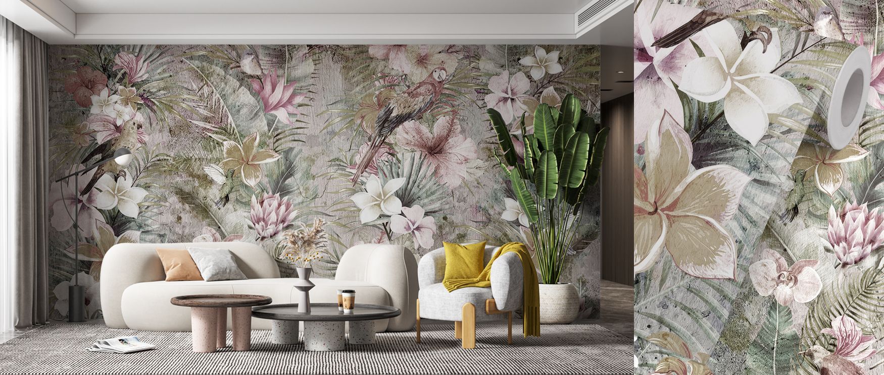 Wallpaper design Garland Floral enriches bedrooms with calm floral artistry where garlands create restful sanctuary filled with cultural refinement stylish balance and natural charm offering tranquil interiors beautifully.