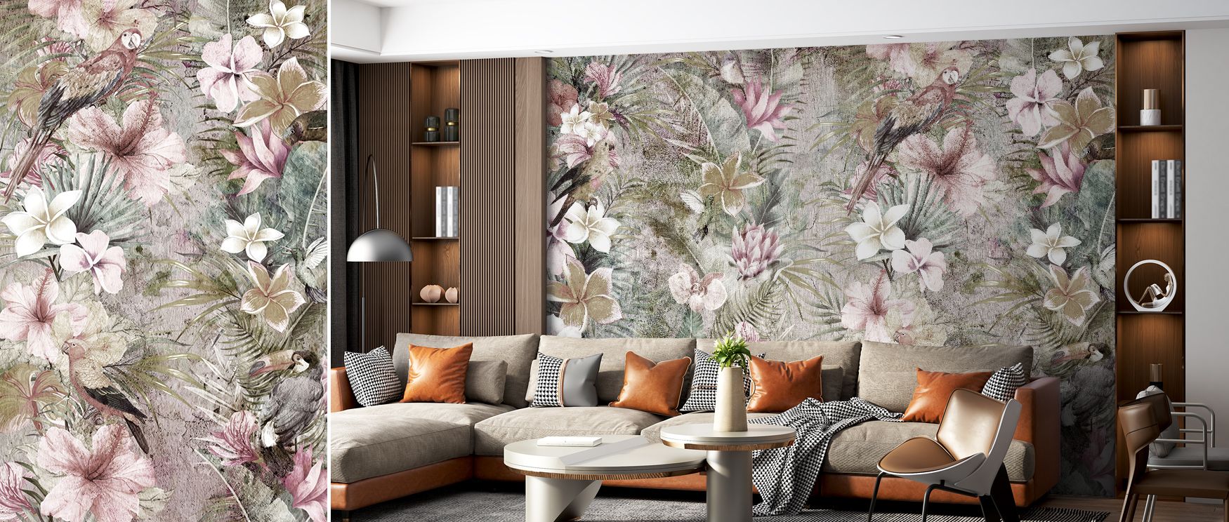 Garland Floral Wallpaper decorates living rooms with floral charm where garlands provide graceful artistic decor inspiring atmosphere of elegance stylish balance and cultural refinement blending timeless artistry with warmth seamlessly.