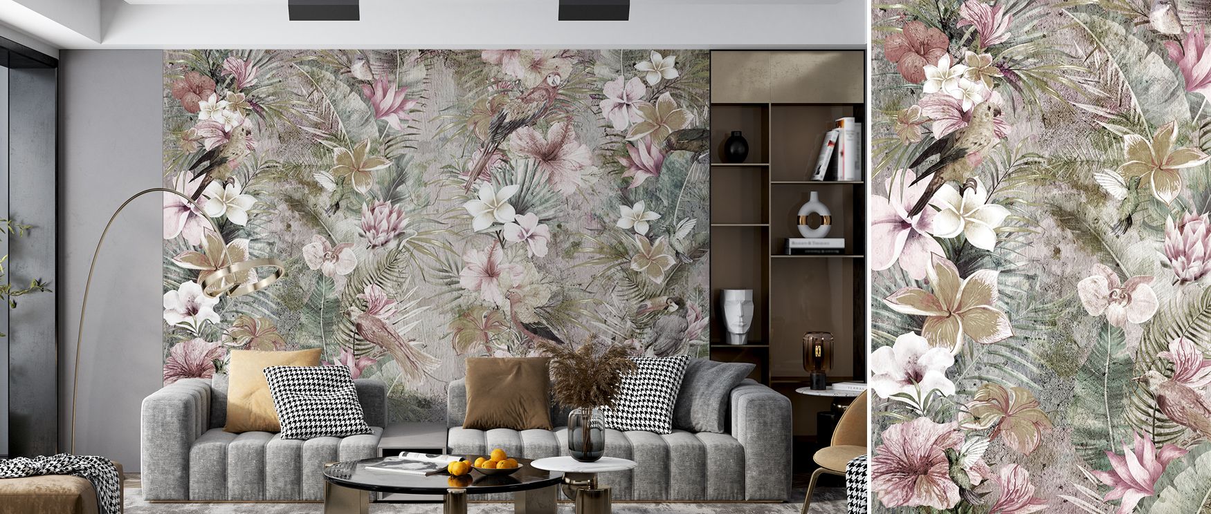 Floral wallpaper Garland design enriches bedrooms with tranquil artistry where garland imagery inspires restful stylish sanctuary filled with natural charm cultural refinement and elegant balance effectively.