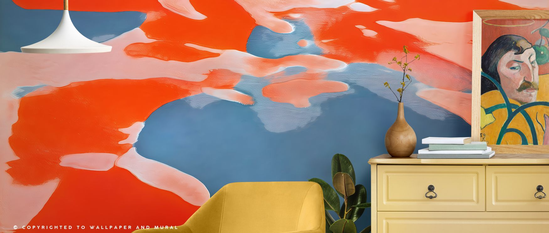 Gemini Red Abstract Wallpaper enriches bedrooms with striking artistry where red patterns inspire calm sanctuary infused with modern sophistication cultural refinement and bold balance creating stylish restful interiors beautifully.