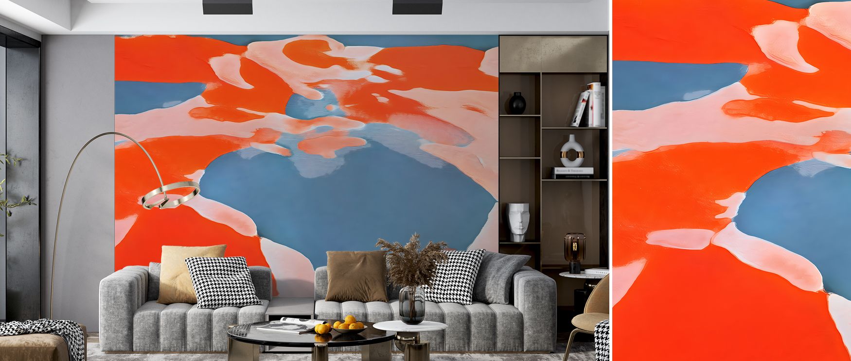 Wallpaper design Gemini Red Abstract enriches offices with striking modern artistry where bold tones inspire creative professional environments blending cultural charm stylish refinement and contemporary elegance effectively.