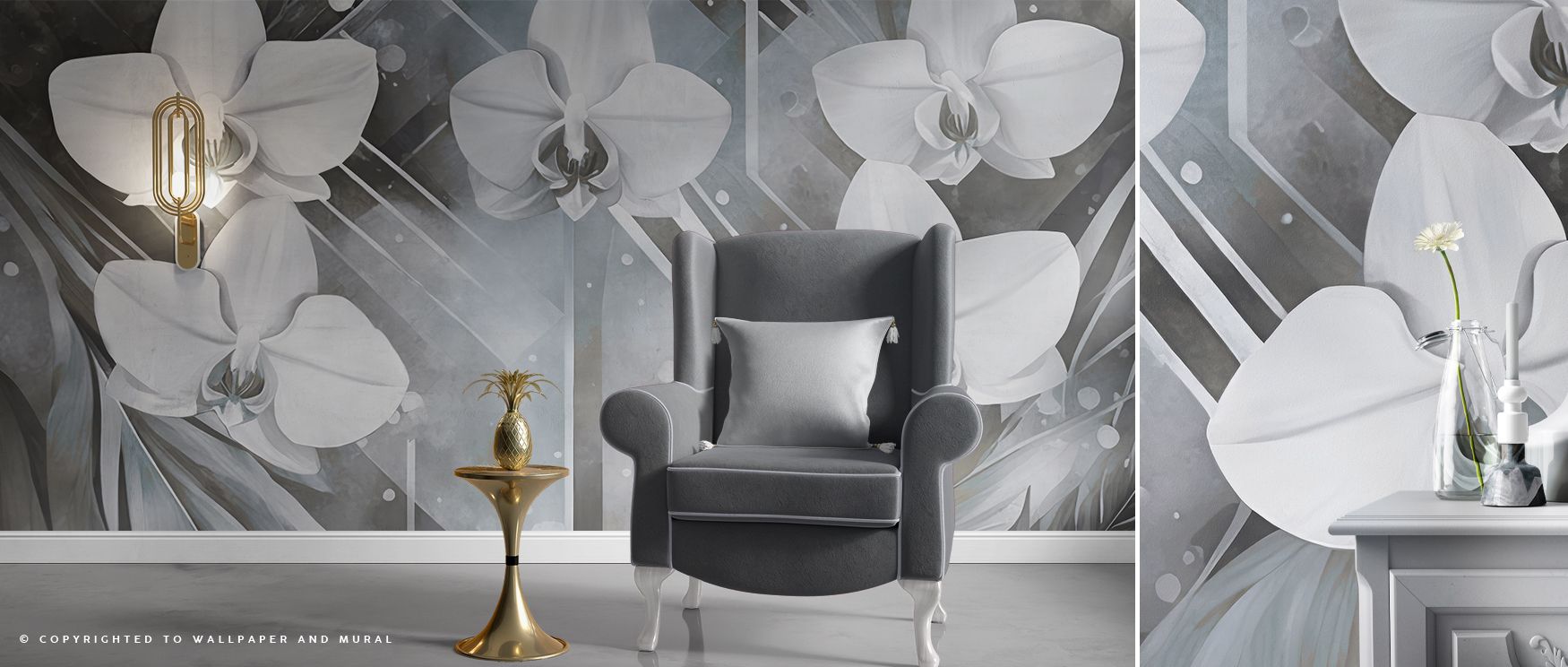 Geometry and Orchids Blue Wallpaper provides offices with inspiring artistic imagery where geometry and orchids inspire balanced professional decor blending creativity cultural refinement and stylish sophistication effectively.