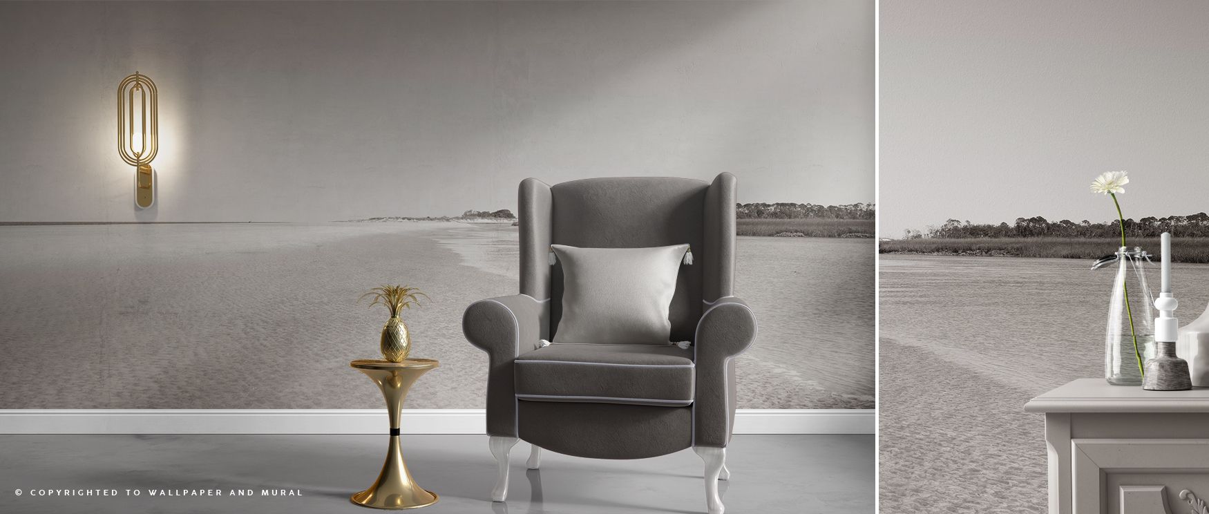 Artistic wallpaper Georgia Island Scenic transforms living rooms with soothing coastal artistry where natural landscapes provide atmosphere of calm serenity and refined cultural charm enriching interiors with elegance consistently.