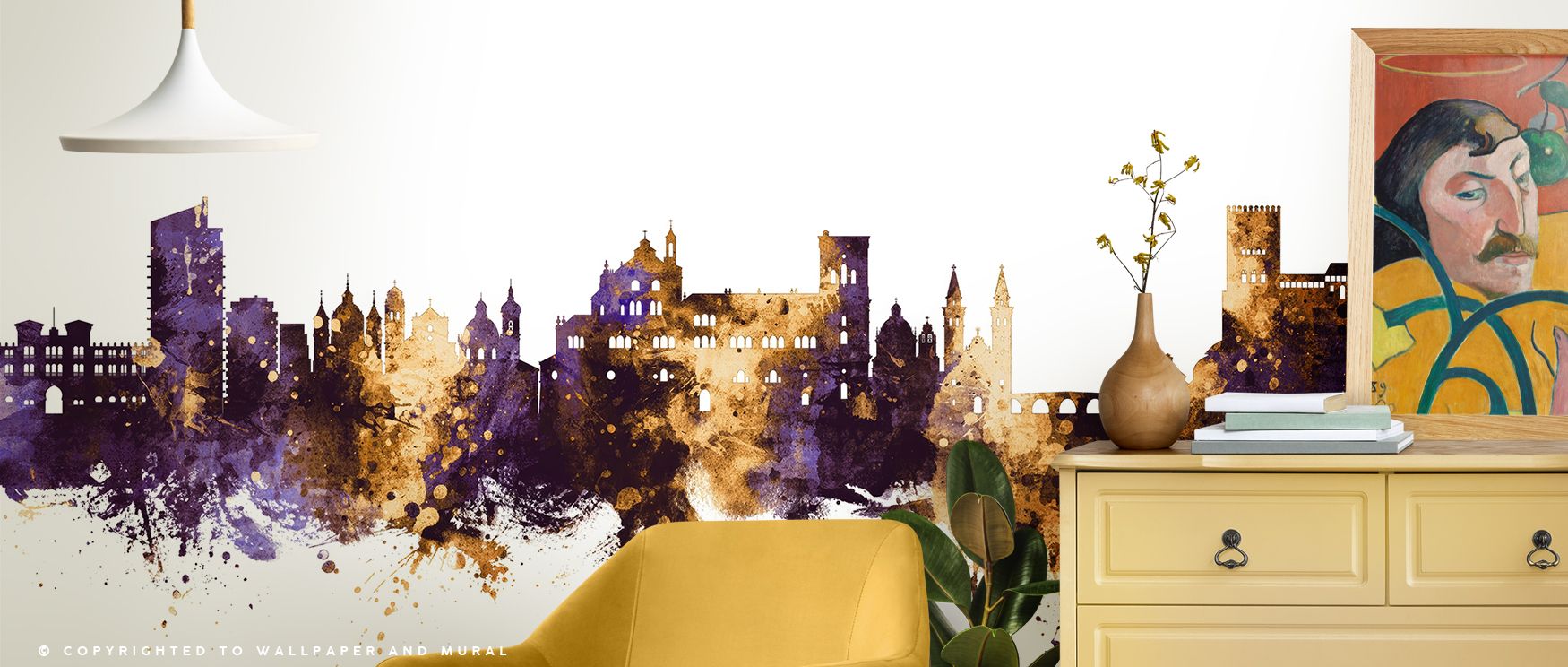 Artistic wallpaper Golden Fall Tree Scenic transforms living rooms with autumn brilliance where golden tree imagery provides engaging focal wall inspiring atmosphere of seasonal charm cultural refinement and stylish warmth consistently.