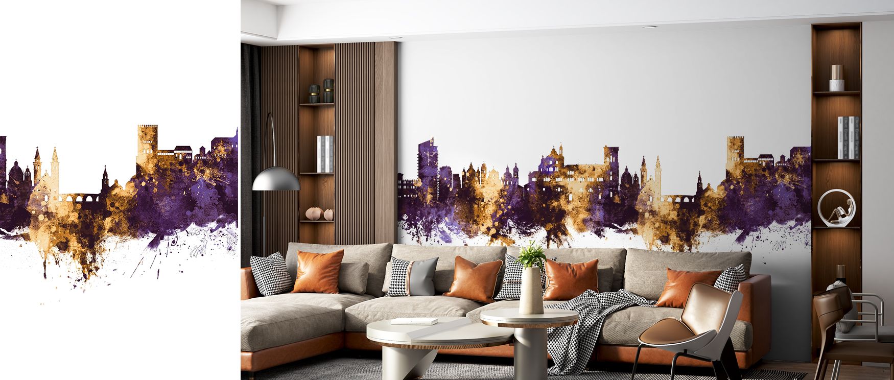 Golden Fall Tree Scenic Wallpaper decorates living rooms with seasonal artistry where golden leaves enrich decor with warmth stylish balance and cultural refinement offering engaging interiors beautifully.