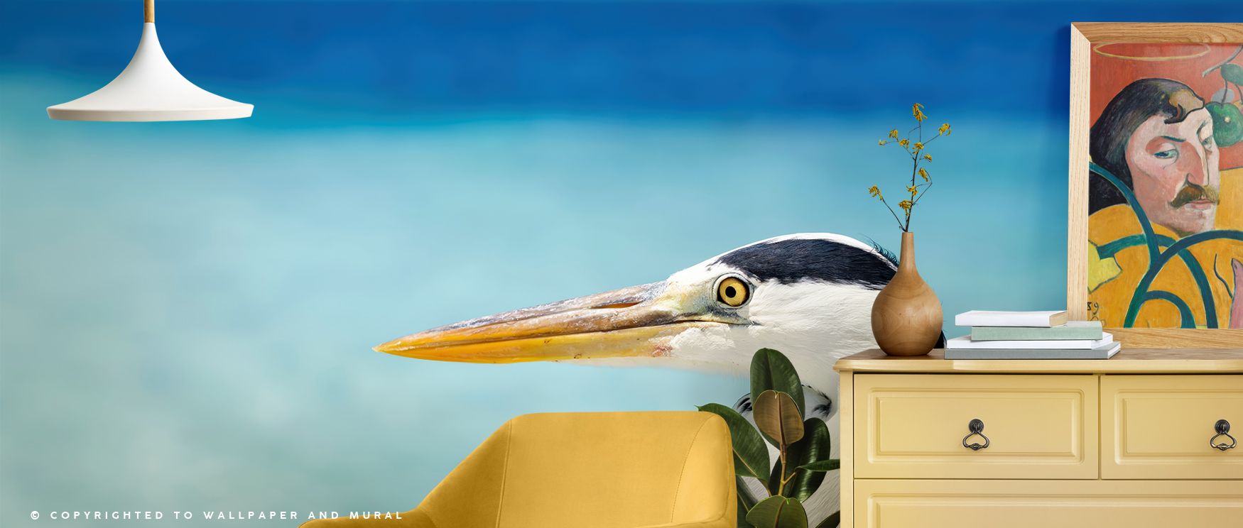 A serene landscape with elegant herons unfolds across the wall, adding visual harmony and refined beauty that enriches both contemporary and classic interior styles. 