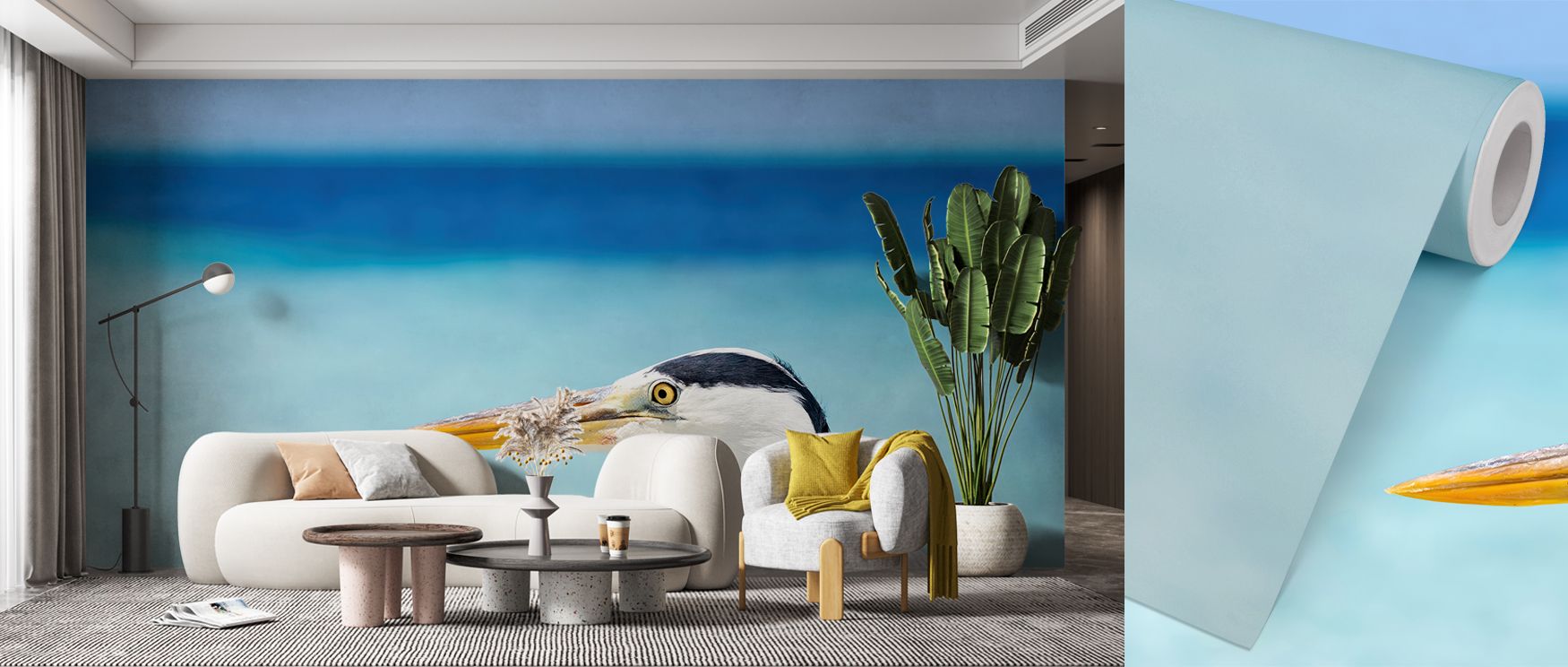 The depiction of herons in subtle tones brings a soft and refreshing atmosphere to interiors, enhancing walls with serene imagery ideal for offices, bedrooms, or studies seeking a peaceful retreat. 