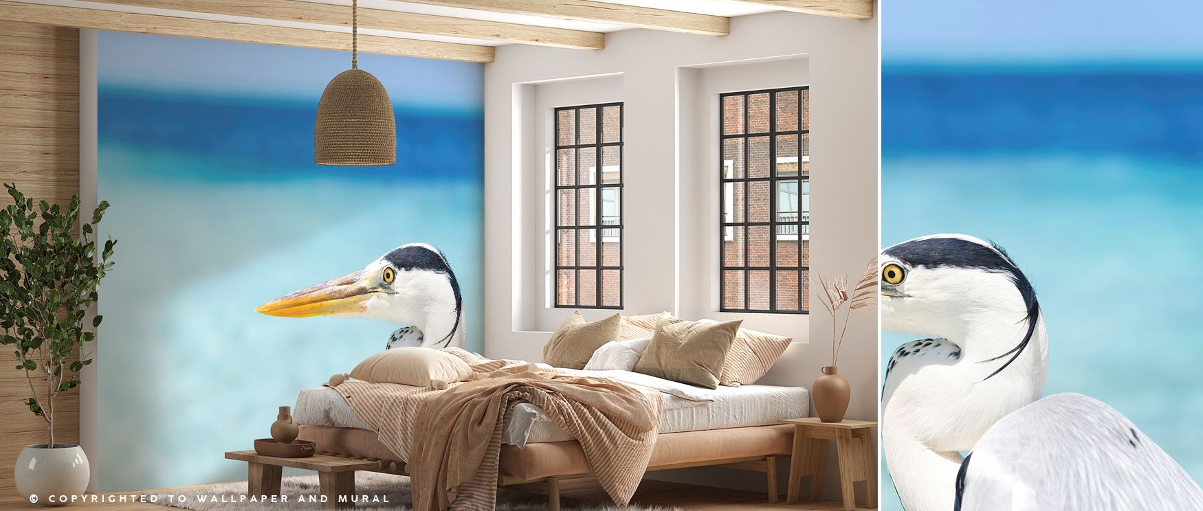The Grey Heron wallpaper introduces natural artistry through poised bird imagery, evoking calm serenity while enhancing interiors with sophistication suited for studies, lounges, or private rooms. 