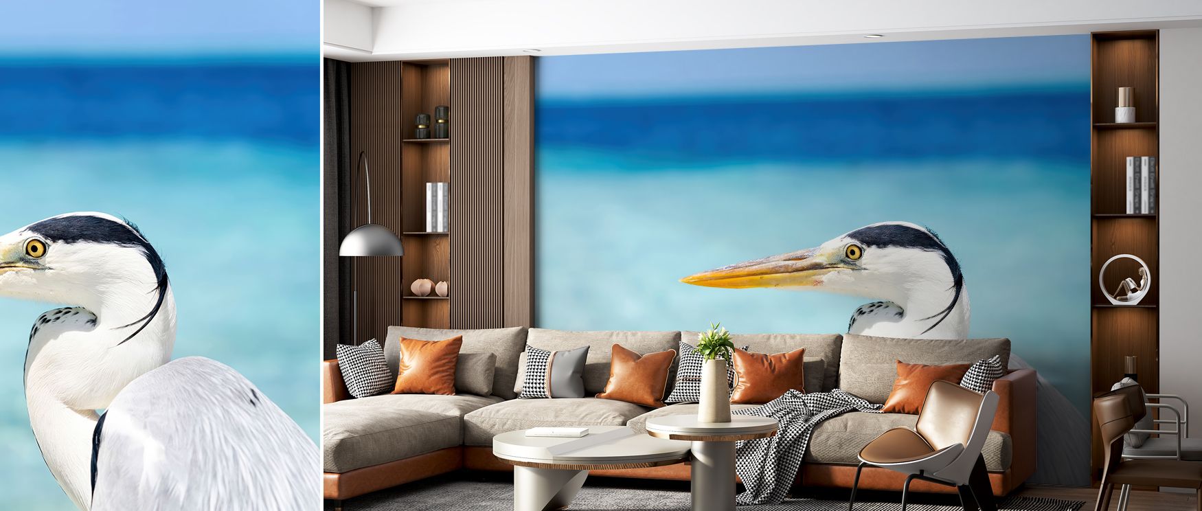 With detailed portrayals of herons in a scenic habitat, the wallpaper creates a soft balance of nature and style, delivering tranquility to walls in bedrooms or living spaces. 