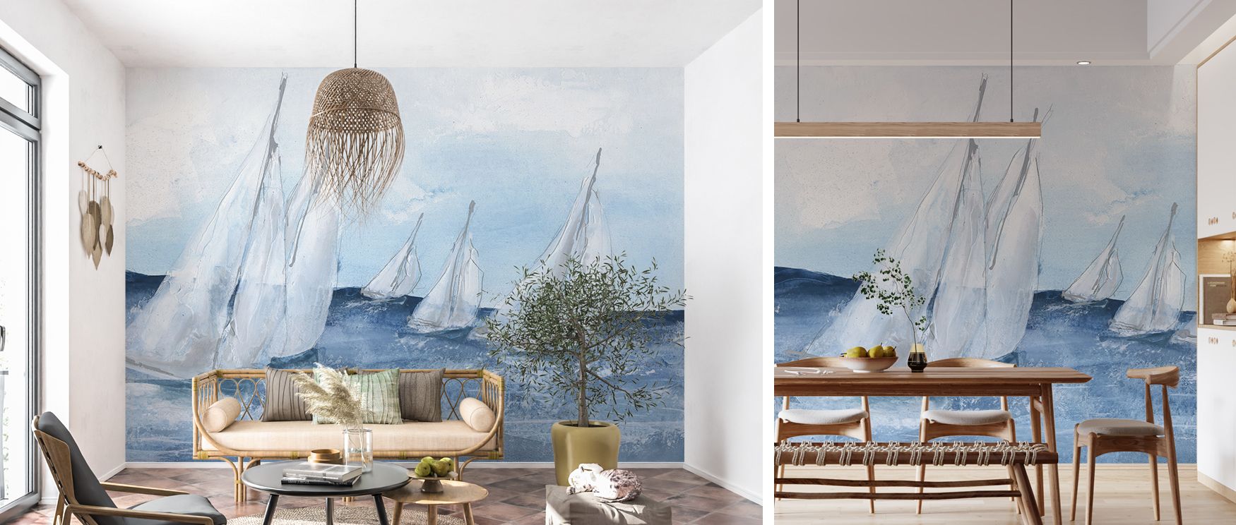 Lively depictions of group sailing capture the thrill of the sea, bringing interiors the freedom of maritime adventures while offering stylish decorative sophistication. 