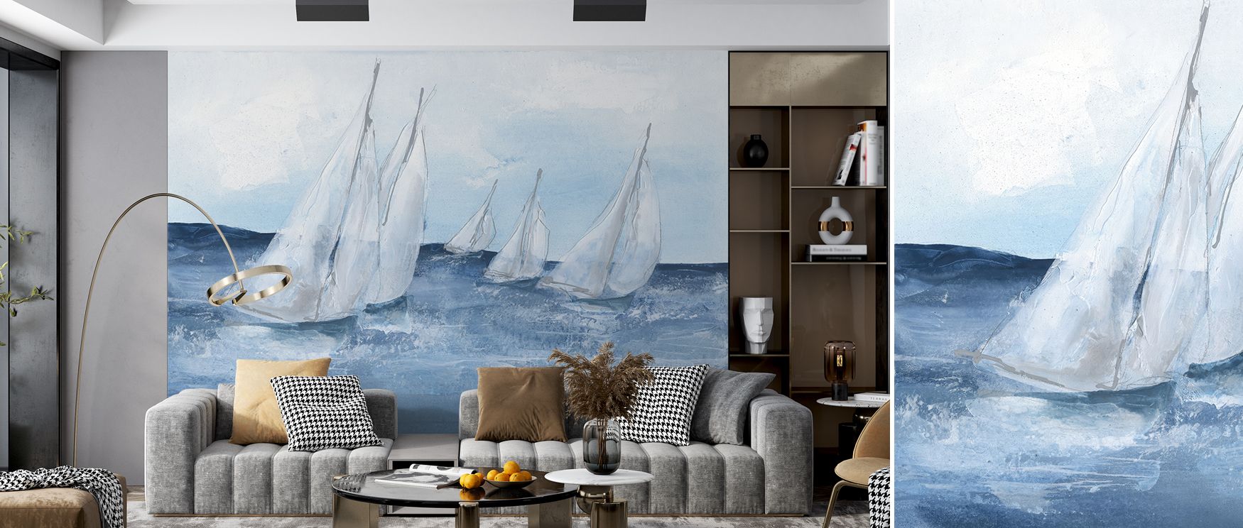 With its portrayal of vessels on the water, the wallpaper delivers a sense of adventure and elegance, ideal for bedrooms or lounges that seek nautical inspiration. 
