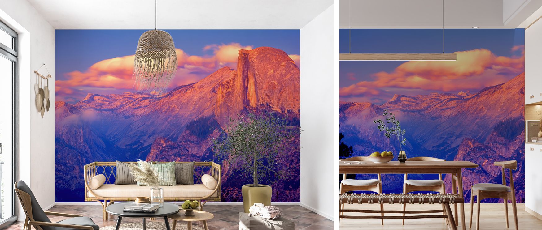 Illuminated by warm rays, Half Dome’s form rises with strength against a serene sky, giving interiors a sense of both awe and balance. This scenic wallpaper is ideal for bedrooms where peaceful energy matters, offices seeking motivation, and living rooms 