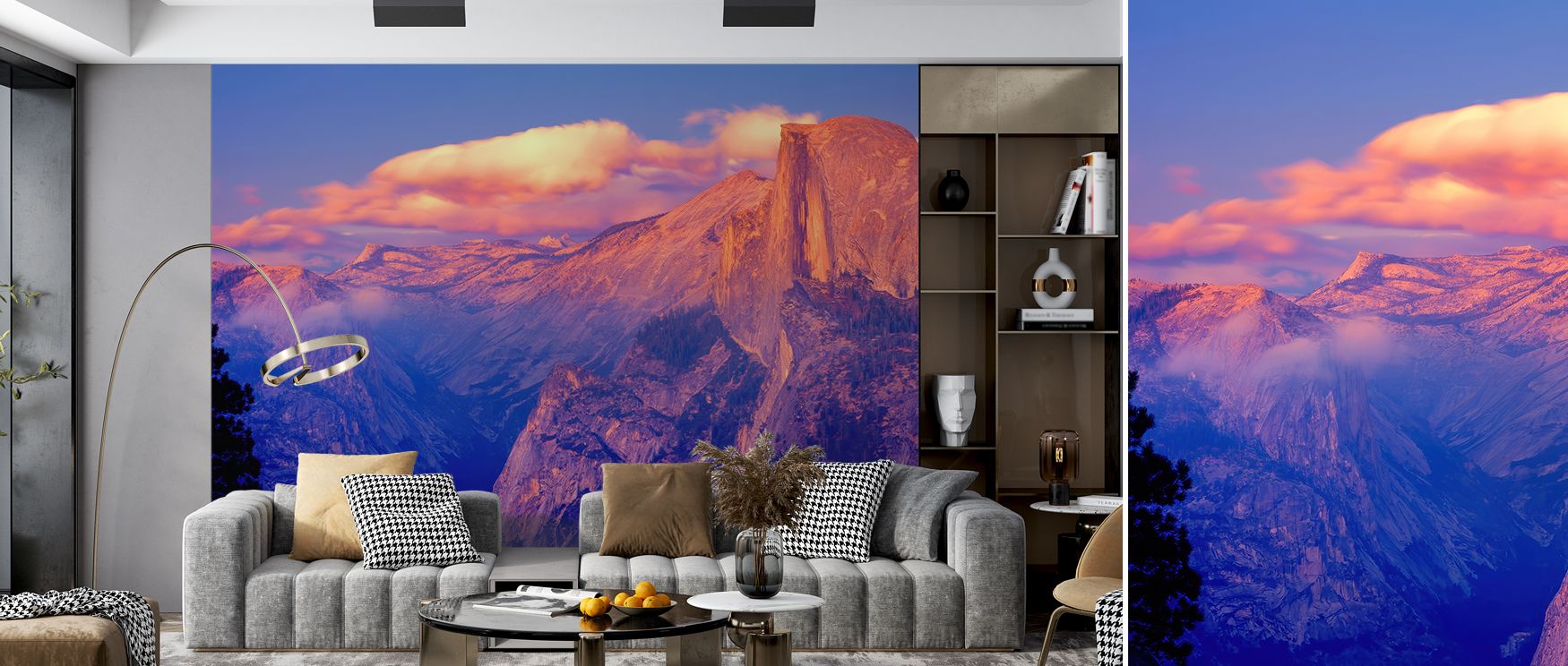 Half Dome reflects sunlight with quiet magnificence, its cliffs radiating grandeur while the sky conveys serenity. The wallpaper merges warmth and peace, enriching bedrooms with soft calm, living rooms with awe-inspiring presence, and offices with uplifti