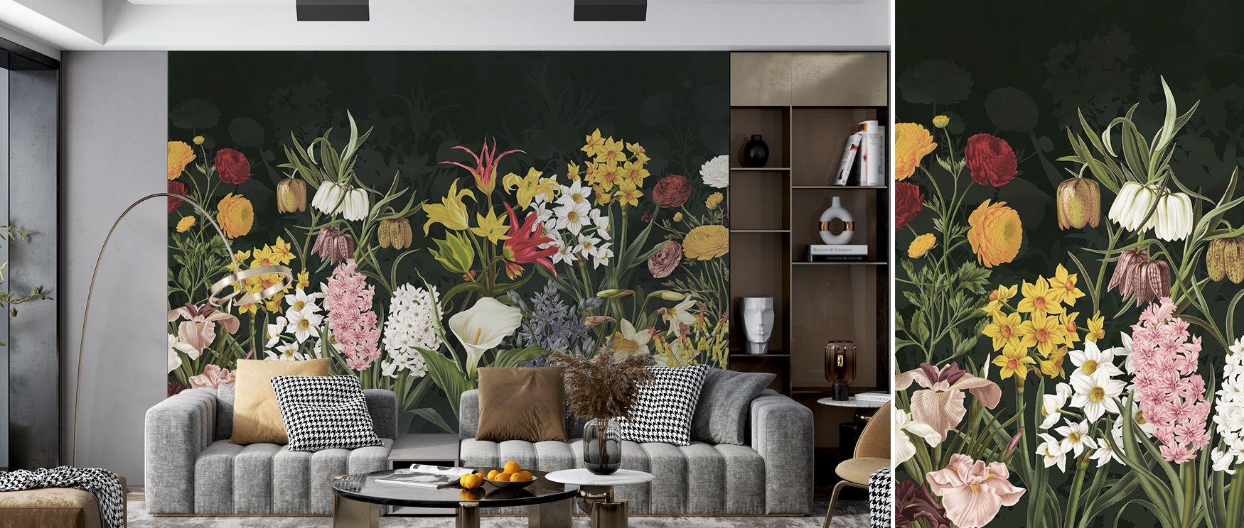 Lively blossoms in radiant spring tones cover the wallpaper, spreading joy and charm across interiors. The floral pattern flows with rhythm, ensuring balance and natural artistry. Bedrooms glow with cheerful serenity, dining rooms gain inviting energy, an