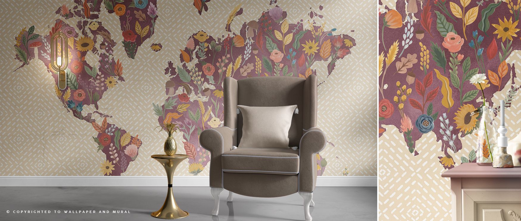 Abundant garden imagery appears across the wallpaper in lively compositions of fruits and leafy greens, radiating freshness and natural charm that enriches interiors with warmth, style, and vitality, creating spaces where kitchens, dining rooms, and livin