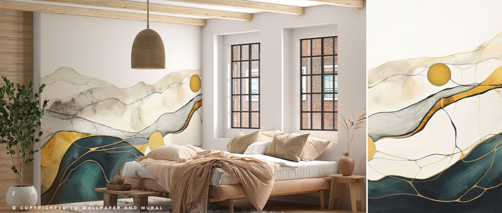 Ocean imagery illustrated with delicate tones enriches interiors with peace and refinement, turning walls into soothing aquatic landscapes that enhance bedrooms, offices, or lounges with natural charm, elegance, and tranquility that makes interiors restfu