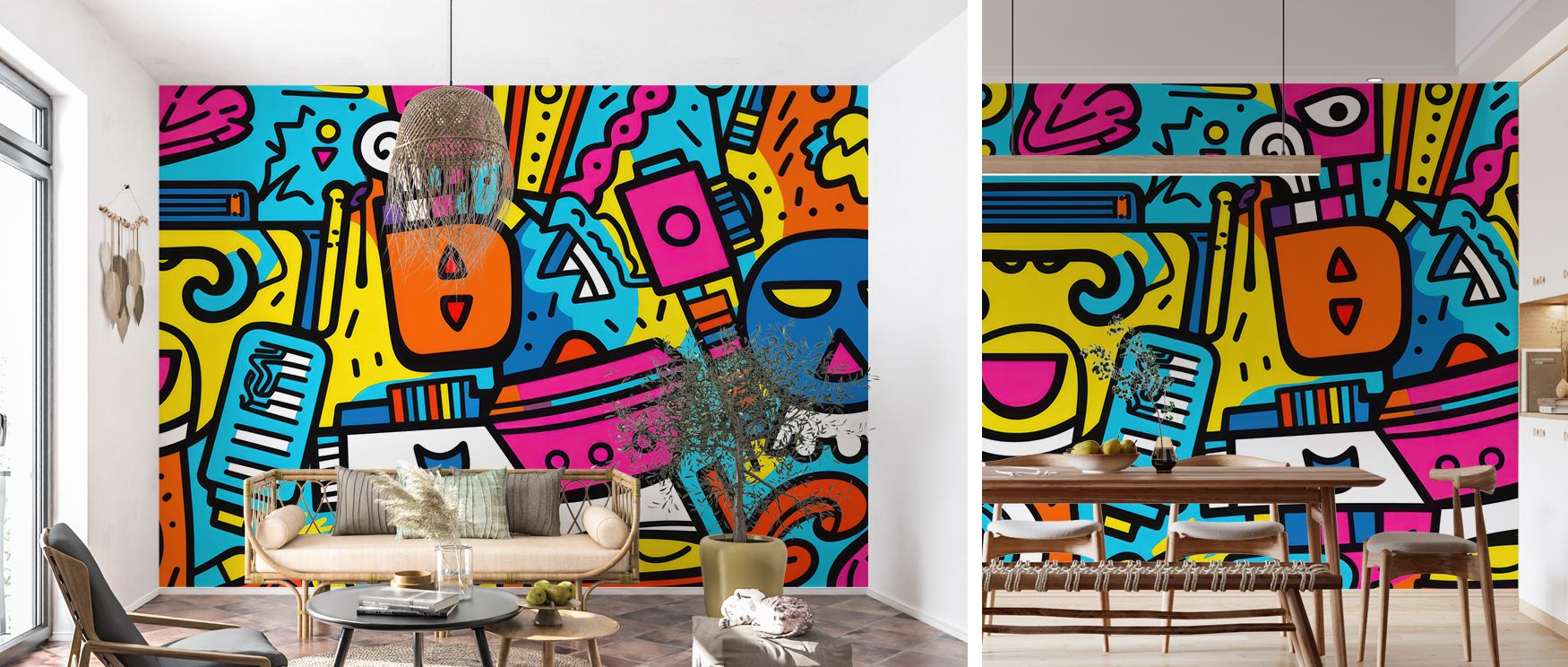 Robot motifs painted in bright playful tones spread across the wallpaper, filling interiors with imagination and joy, turning nurseries, bedrooms, or playrooms into vibrant retreats of character and creativity that inspire playful charm and daily inspirat