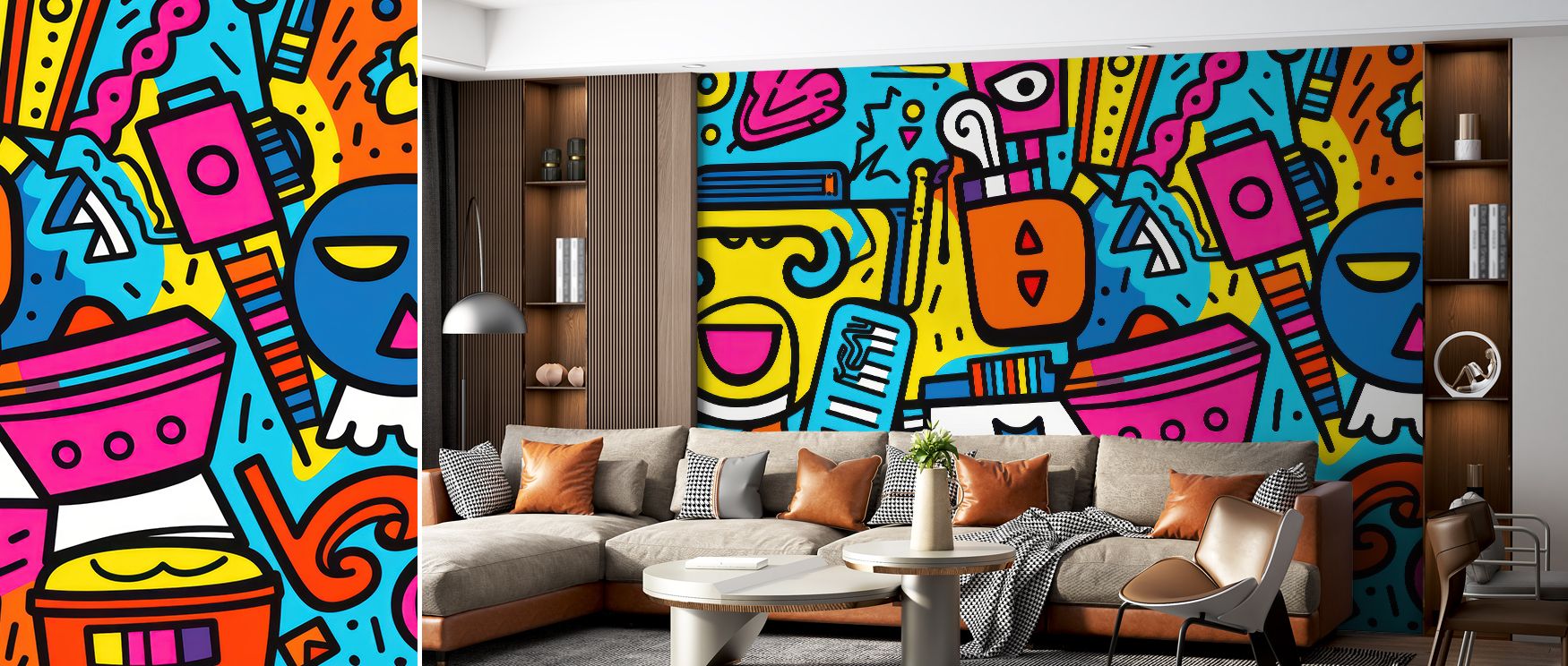Playful robot designs illustrated with cheerful energy enrich interiors with creativity and liveliness, filling nurseries, bedrooms, or playrooms with walls that radiate charm, imagination, and playful artistry that inspires children’s joy and exploration