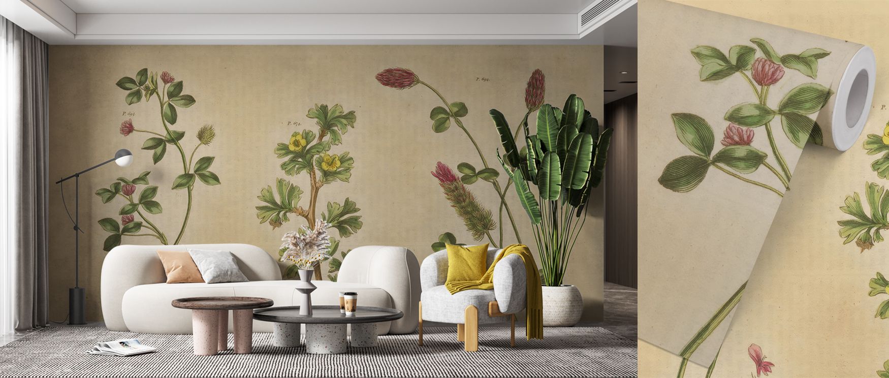 Botanical sketches appear across the wallpaper with graceful flow, offering interiors quiet refinement and charm. Each herbal detail enriches rooms with sophistication, whether in bedrooms needing calm energy, living rooms requiring elegance, or offices s