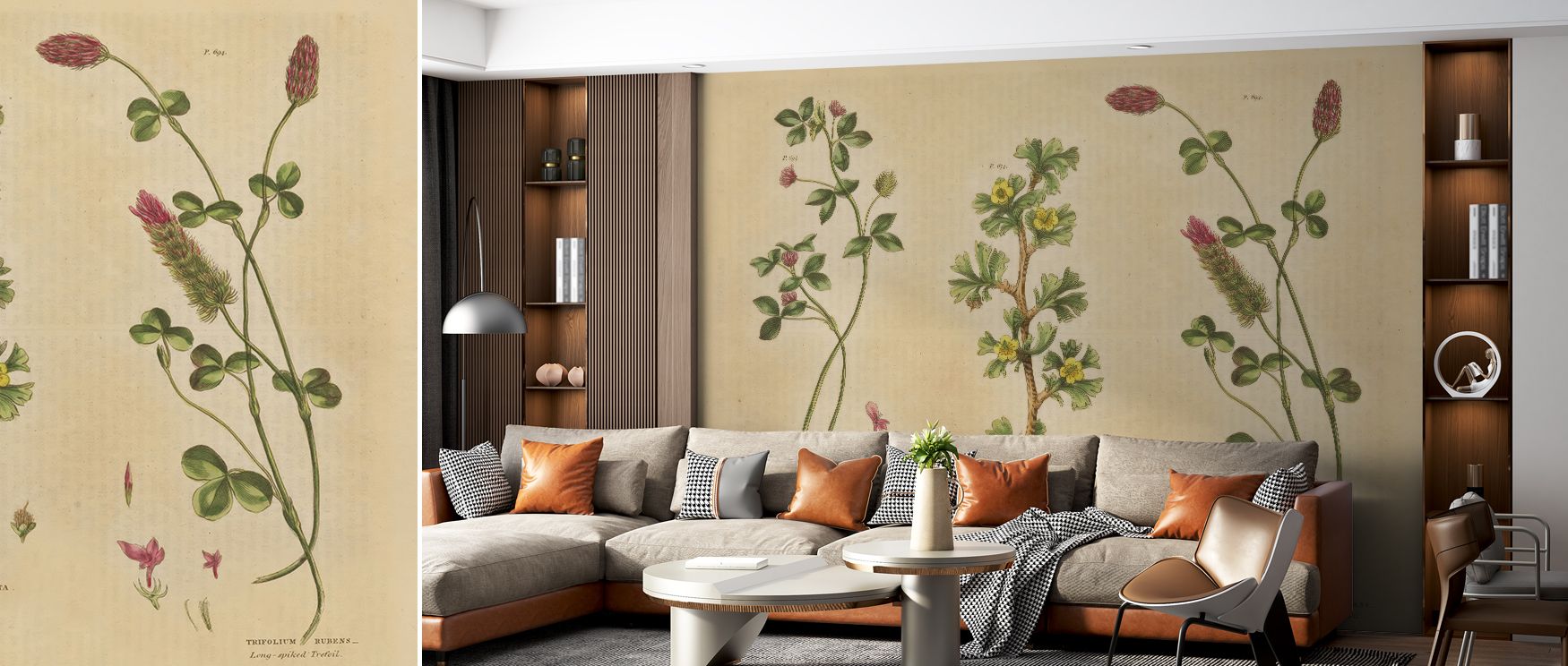Illustrated herbs stretch gracefully across the wallpaper, their lines capturing delicate refinement. The muted palette adds serenity, ensuring interiors gain quiet beauty. Bedrooms become restful havens, living spaces radiate organic charm, and offices w