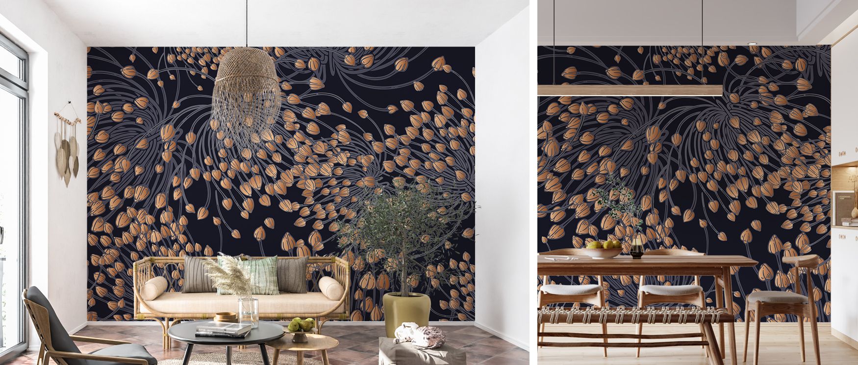 Botanical charm radiates from the wallpaper, with herbs illustrated in natural detail across the surface. Kitchens glow with freshness, dining rooms feel welcoming, and living spaces gain timeless sophistication. Each element adds organic rhythm, making i