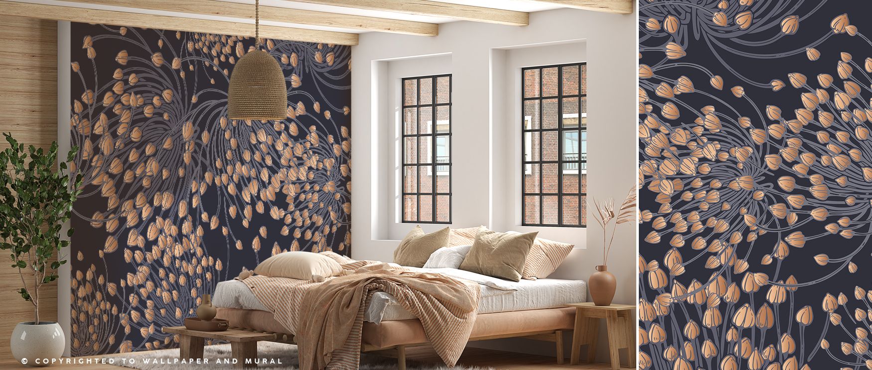 Herbal motifs appear across the wallpaper in graceful detail, enhancing interiors with natural beauty. Kitchens gain vitality, dining rooms radiate charm, and living spaces glow with refinement. The balance of design ensures walls feel elegant without ove