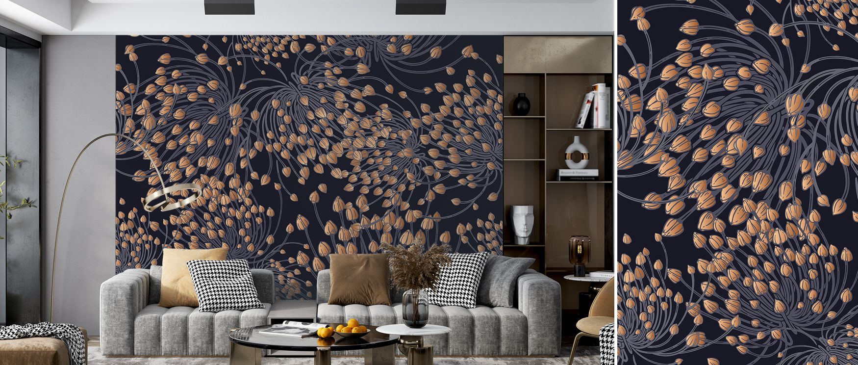 Detailed herbal drawings flow gracefully across the wallpaper, bringing freshness and balance to interiors. Kitchens glow with vitality, dining areas with warmth, and living rooms with elegance. Each motif adds charm while maintaining sophistication, ensu