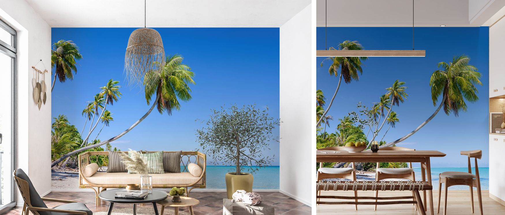 Hirifa Beach depicted in tranquil tones fills the wallpaper with imagery of calm horizons and sandy detail, transforming interiors with coastal charm while making bedrooms, studies, or living rooms restful spaces where the artistry of seascapes enriches d