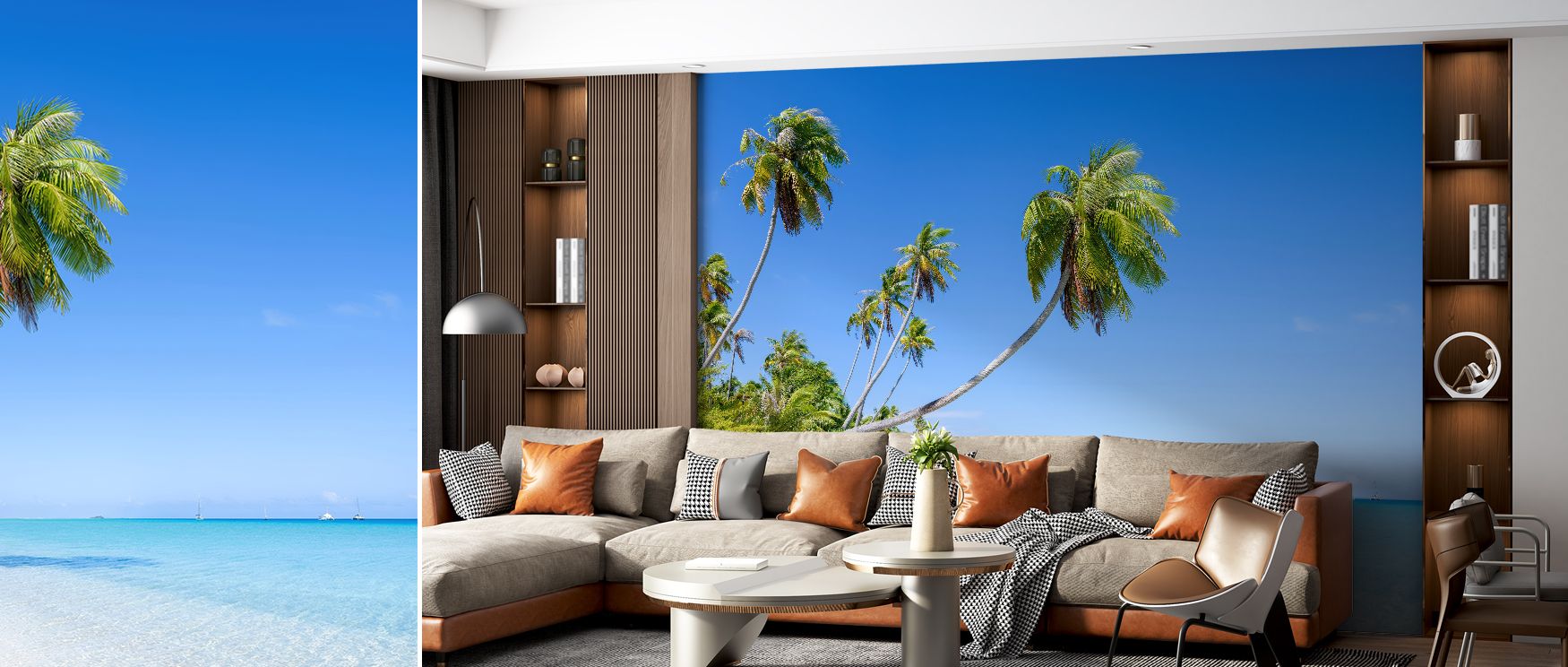 Gentle tones of sand and water painted across the wallpaper transform interiors into retreats of calmness and natural artistry, filling bedrooms, offices, or living rooms with coastal serenity and timeless seaside charm that enriches spaces with imagery o