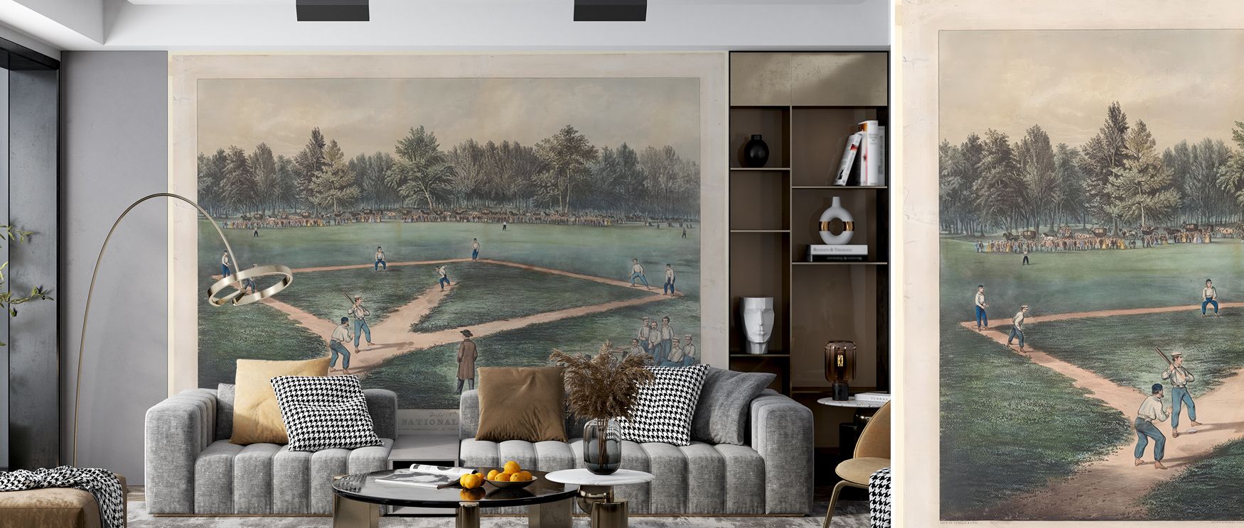 Baseball figures illustrated with retro charm create interiors filled with nostalgia and playfulness, turning walls in children’s rooms, lounges, or game spaces into stylish backdrops filled with character, energy, and artistic vibrancy. 