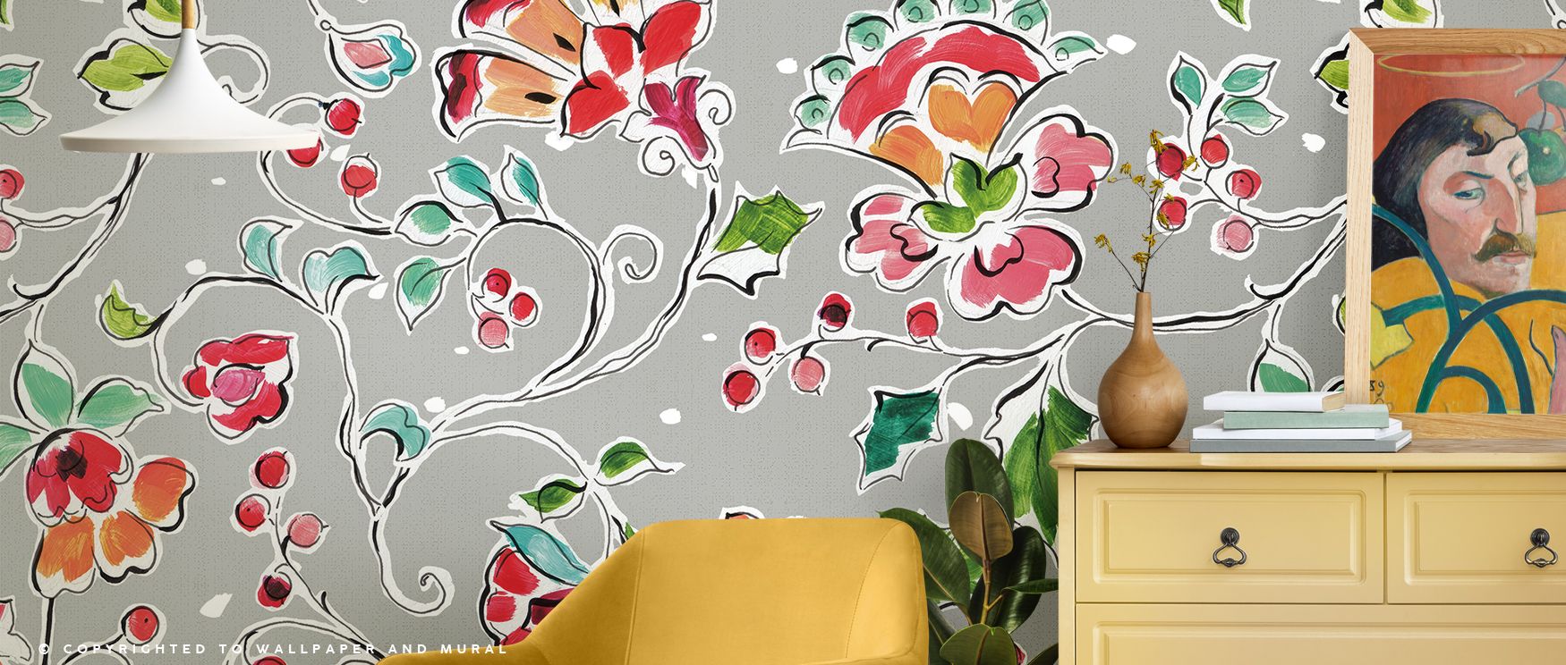 Wings painted in festive tones fill the wallpaper with celebratory charm, enriching interiors with artistry, joy, and vibrancy, turning living rooms, dining areas, or hallways into spaces filled with charm and timeless seasonal cheer. 