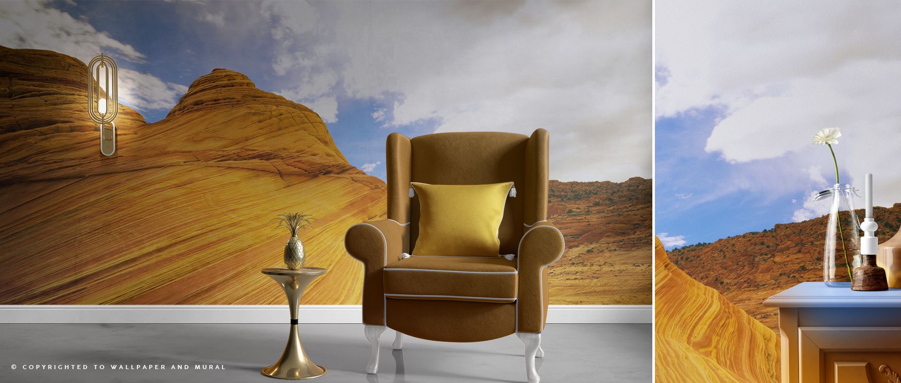 Hoodoo formations illustrated in muted tones enrich interiors with artistry, turning bedrooms, living rooms, or offices into retreats filled with calmness, wonder, and natural refinement inspired by desert landscapes and the sculptural artistry of nature.
