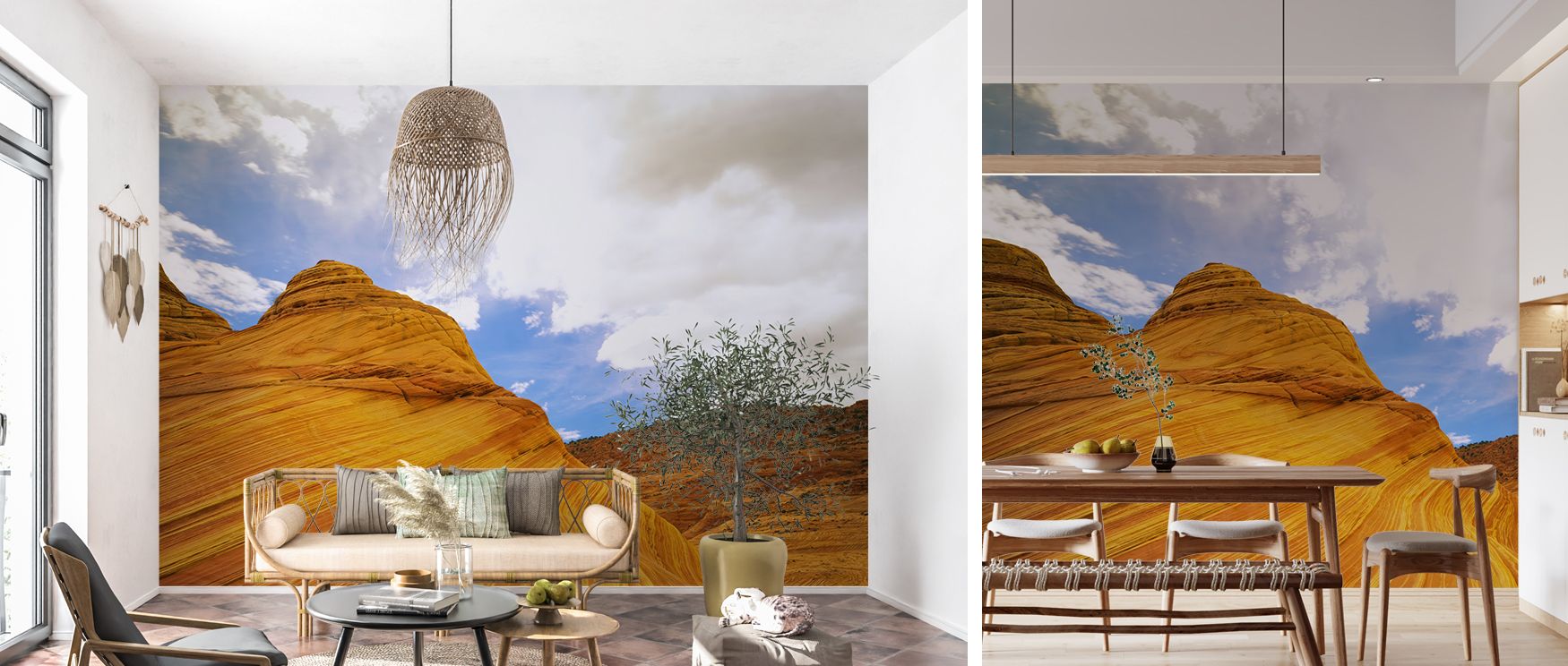 Hoodoo pillars depicted in textured tones enrich interiors with artistry and calmness, turning walls in bedrooms, offices, or living spaces into scenic compositions filled with desert beauty, harmony, and wonder that enrich everyday living with natural ar