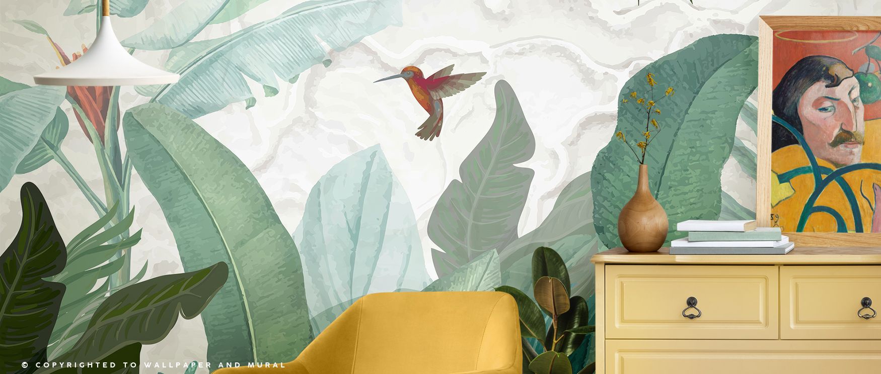 Delicate floral and hummingbird motifs illustrated across the wallpaper enrich interiors with charm, artistry, and calmness, turning bedrooms, lounges, or offices into stylish retreats filled with tranquility and the timeless elegance of natural imagery. 
