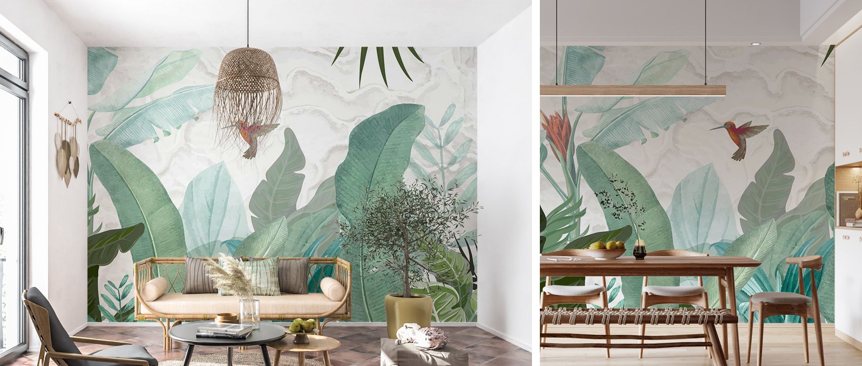 Hummingbird motifs paired with floral tones spread richly across the wallpaper, enriching interiors with artistry, charm, and refinement, turning bedrooms, living rooms, or offices into retreats filled with tranquility, elegance, and stylish natural image